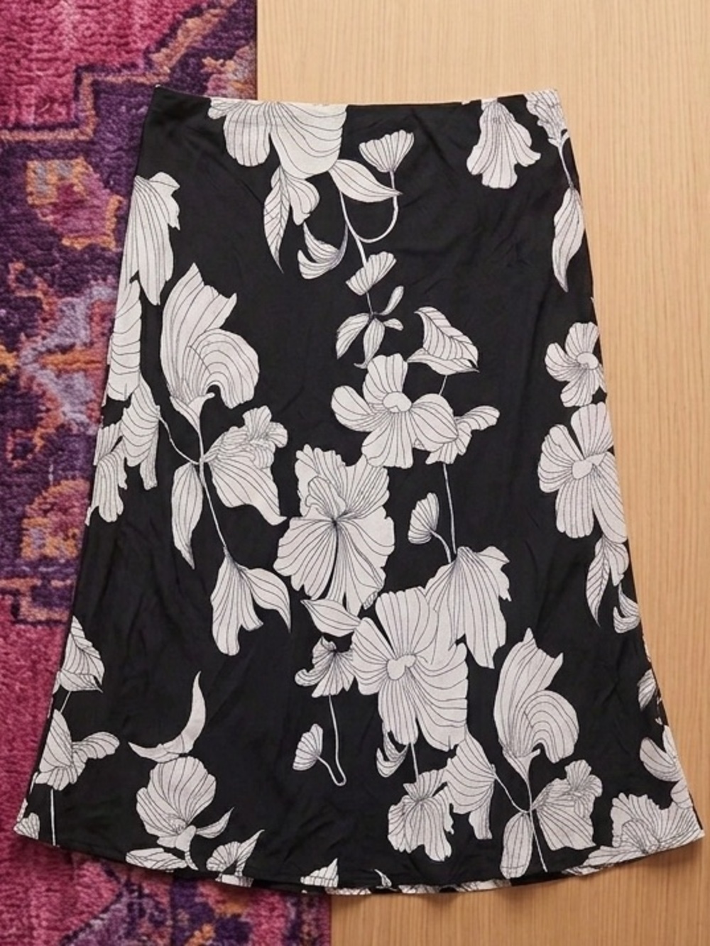 Black & White Floral Midi Skirt
